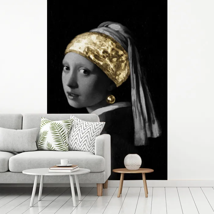 Meisje met de parel - Johannes Vermeer - Goud fotobehang vinyl groot -woonkamer