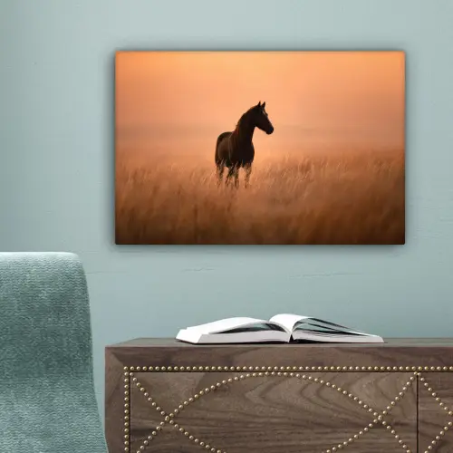Paard - Grasveld - Zonsondergang canvas 2cm klein -sfeer4