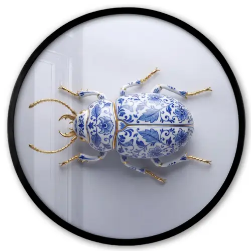Kever - Delfts  - Blauw - Goud Fotolijst rond zonder passe partout klein -3d