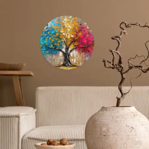 Boom - Kleurrijk - Grijs - Modern Wandcirkel behangsticker klein -sfeer1