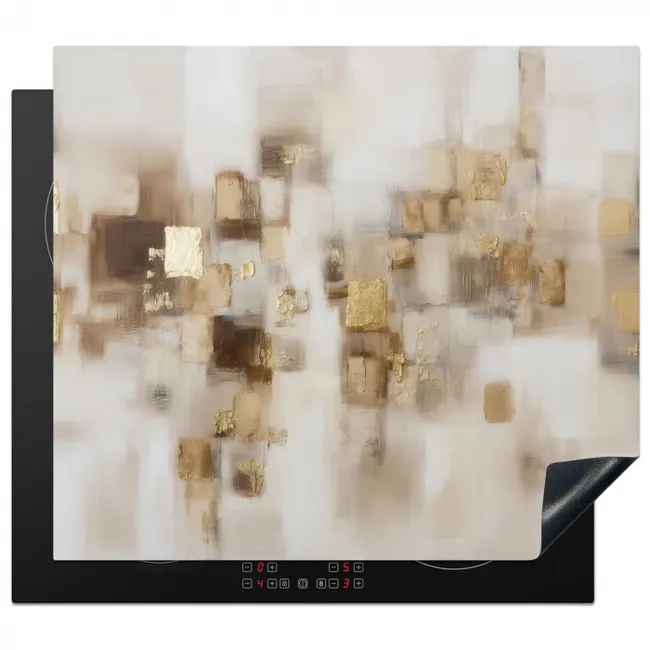 Abstracte vierkanten - Aardetonen - Mistig Inductie beschermer vinyl 3mm middel -3d