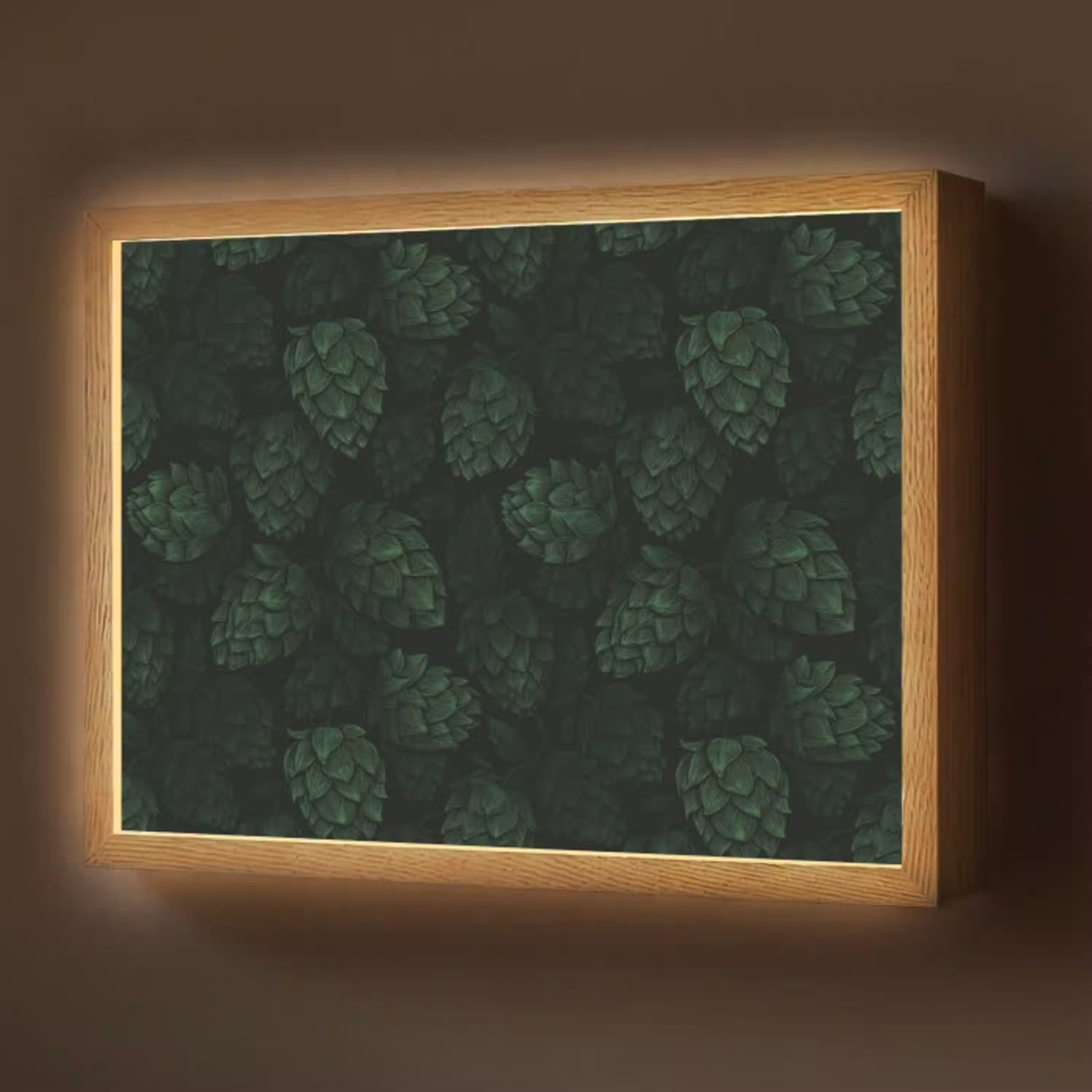 Donker - Groen - Hopbellen - Botanisch - Illustratie Light Box met batterij (Wandlamp) middel 907 -z3d_website