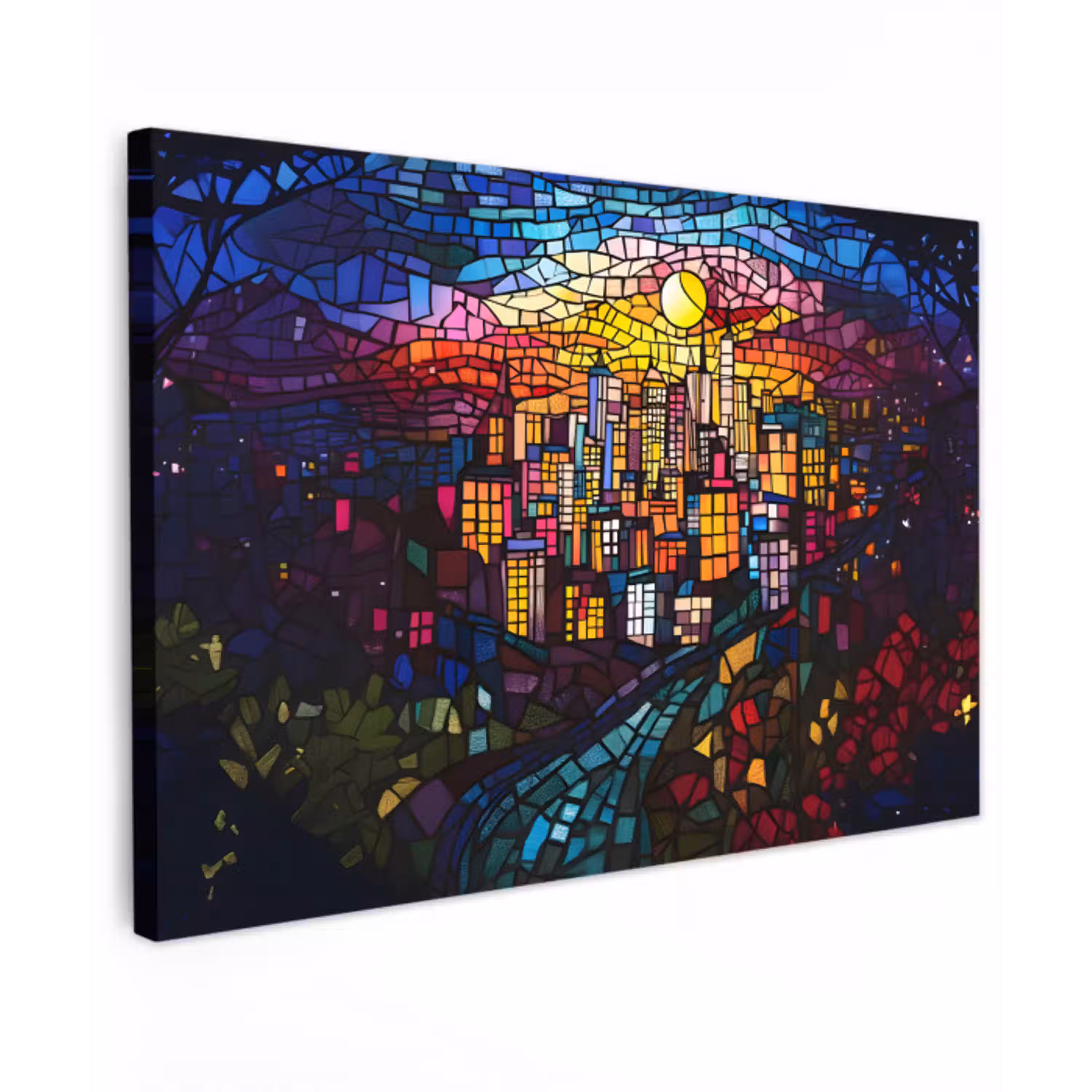 Stad - Maan - Mozaïek - Kleurrijk canvas 2cm klein -z3d