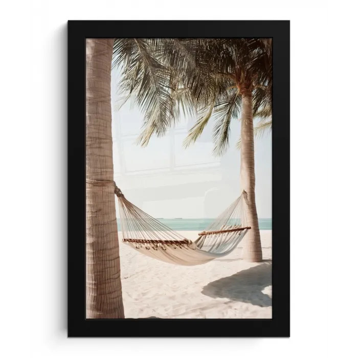 Hangmat - Palmbomen - Strand - Zee fotolijst zwart zonder passe partout klein -3d