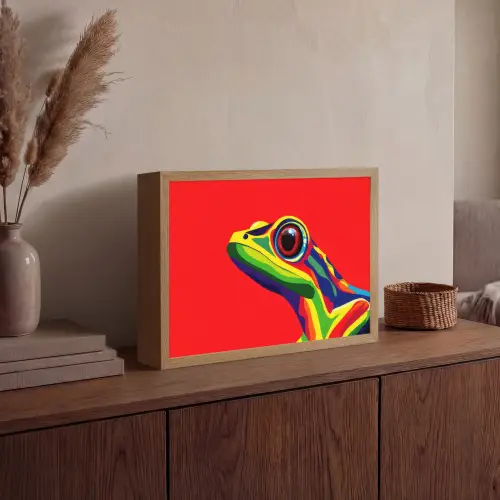 Kikker - Kleurrijk - Strepen - Ogen Light Box met batterij (Wandlamp) middel -sfeer2