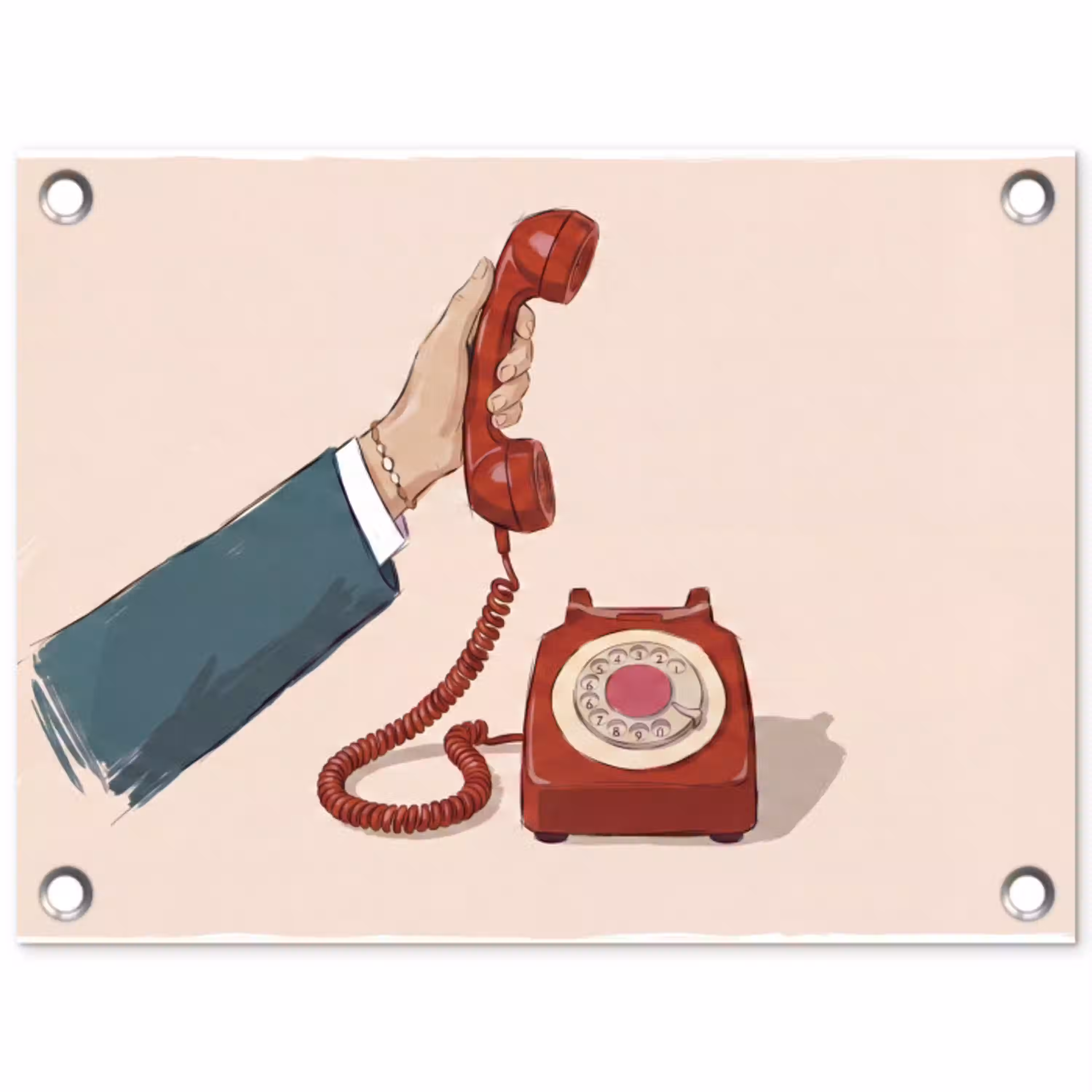 Telefoon - Hand - Vintage - Communicatie - Rood tuinposter los doek klein -3d