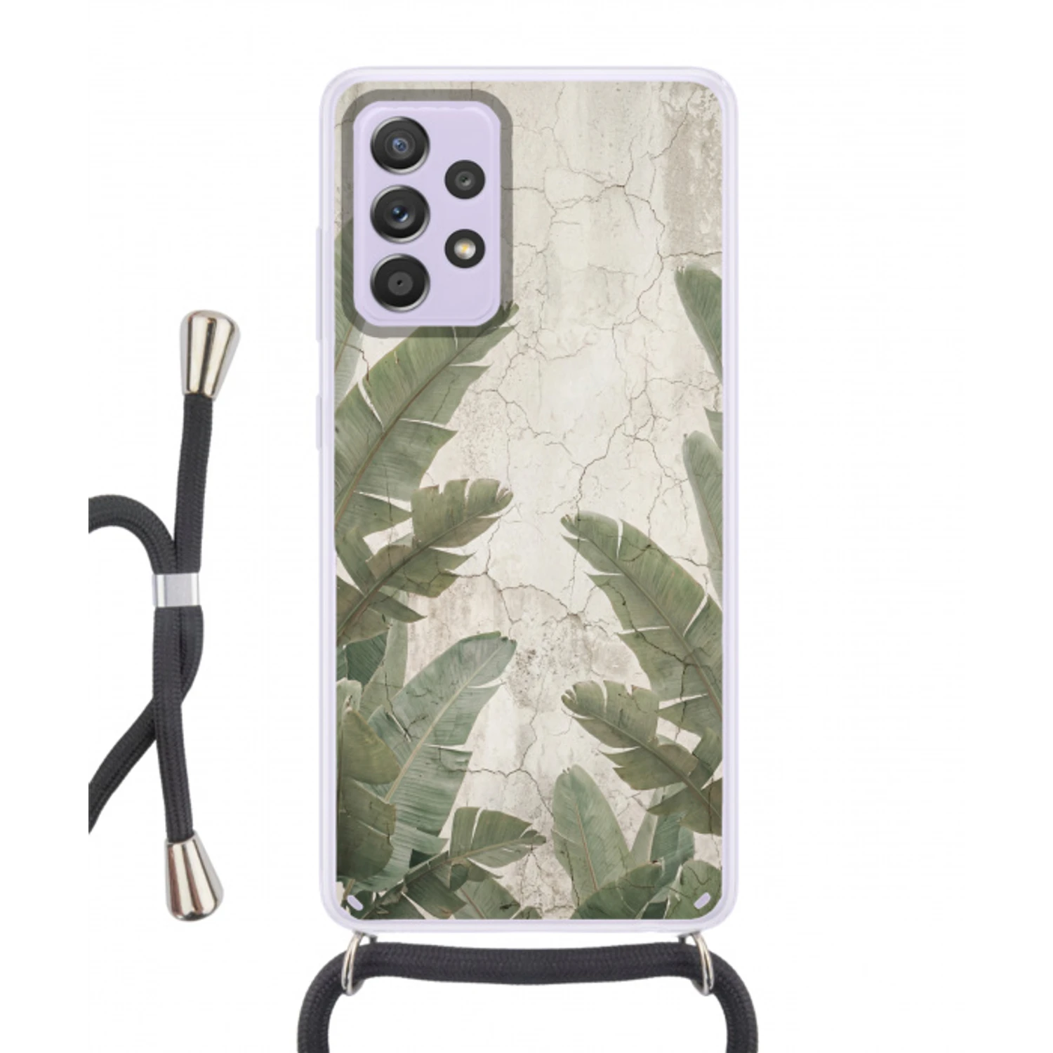 Bananenbladeren - Beton - Groen Hoesje Samsung Galaxy A52 5G met koord klein -3d