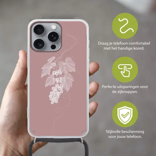 Tros - Druiven - Illustratie - Bladeren Hoesje iPhone 16 Pro Max met koord klein -sfeer2_NL