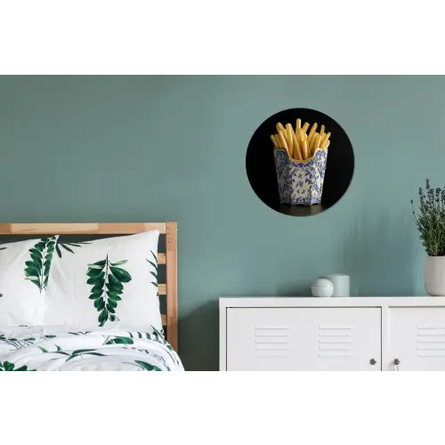 Friet - Porselein - Delfts blauw - Eten Wandcirkel aluminium klein -slaapkamer