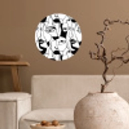 Lijnen - Gezichten - Zwart - Wit Wandcirkel behangsticker klein 186 -sfeer1