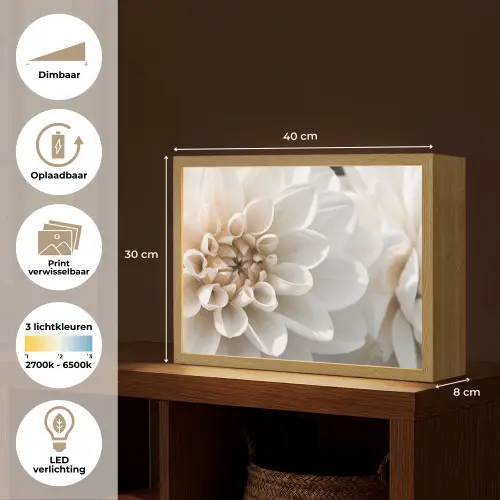 Bloemen - Wit - Natuur Light Box met batterij (Wandlamp) middel -USP_websiteoverzichtNL