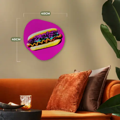 Hotdog - Roze - Retro Wandcirkel Organisch Forex 3mm klein -sfeer3