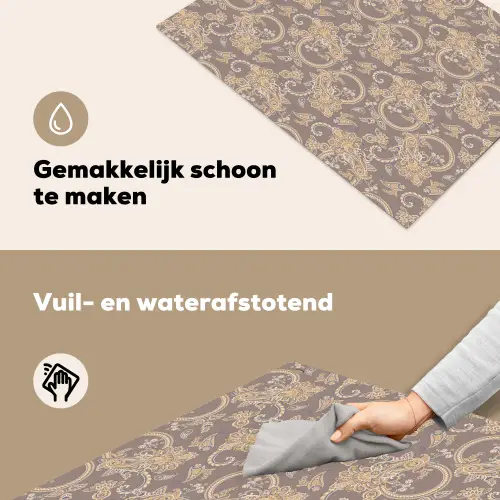 Oosters - Bloemen - Beige - Grijs Inductie beschemer met haakjes klein 777 -ky-schoon-nl