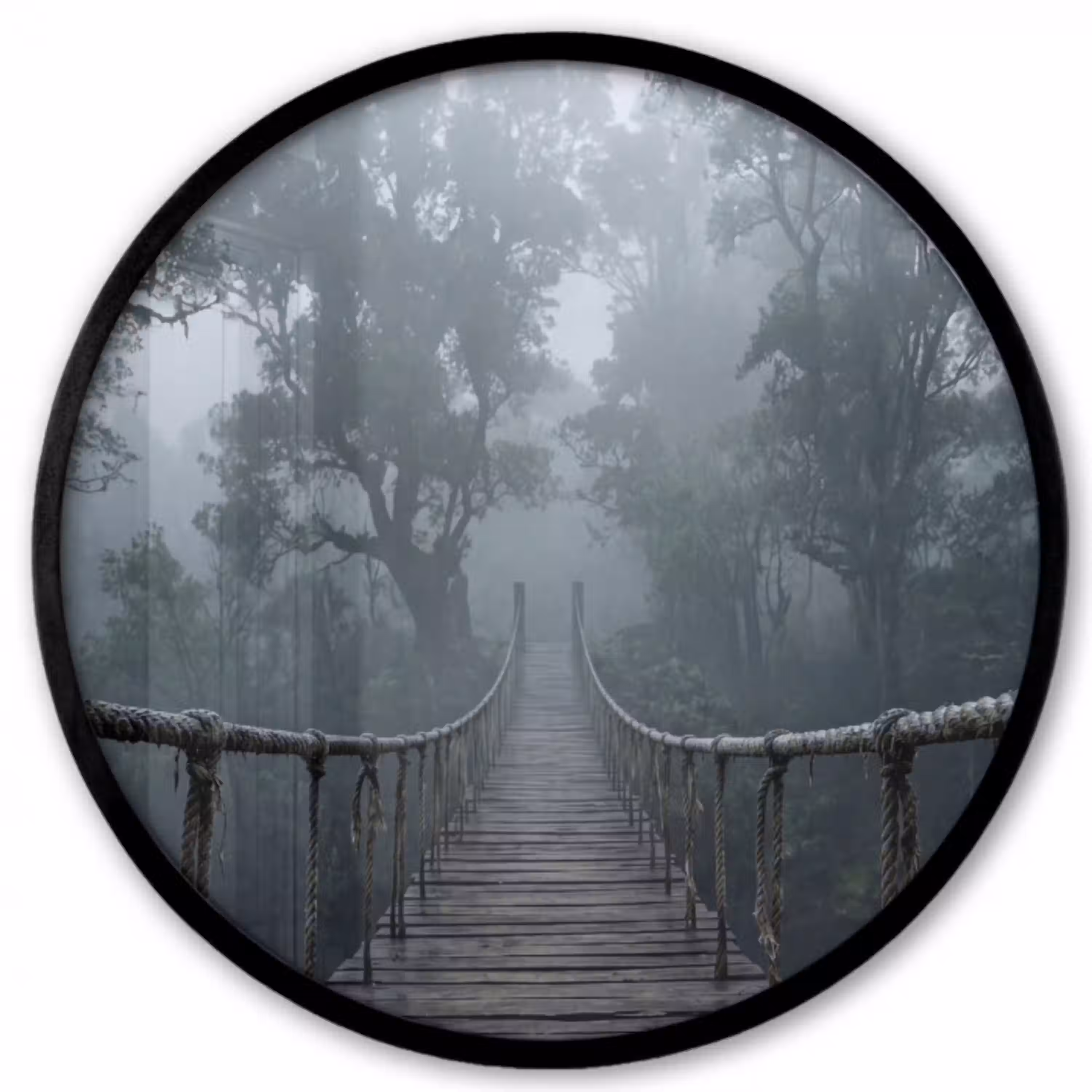 Brug - Jungle - Mist - Natuur Fotolijst rond zonder passe partout klein -3d