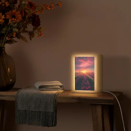 Windmolen - Zonsondergang - Landschap Light Box met kabel (Tafellamp) klein -sfeer4