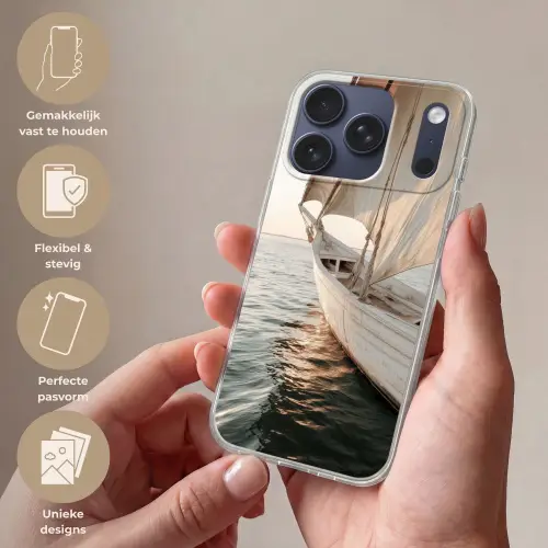 Zeilboot - Zee - Beige - Zon Telefoonhoesje iPhone 17 Pro klein -sfeer3_NL