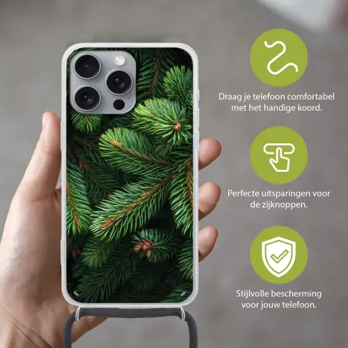 Sparrentakken - Knoppen - Naalden - Groen Hoesje iPhone 16 Pro Max met koord klein -sfeer2_NL