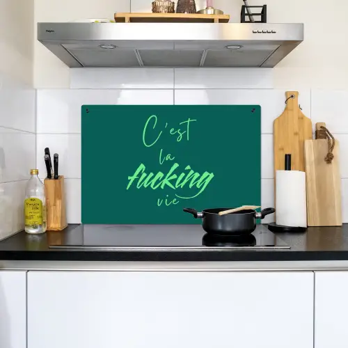 c'est la fucking vie - Groen - Handgeschreven Inductie beschemer met haakjes klein -sfeer2
