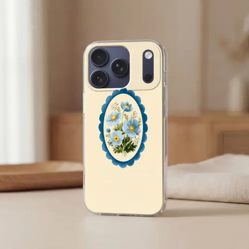 Lijst - Bloemen - Lichtblauw - Illustratie Telefoonhoesje iPhone 17 Pro klein -sfeer2