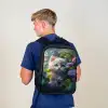 Kitten - Bloemen - Bos - Illustratie - Poes Rugzak - Zwart middel -sfeer8