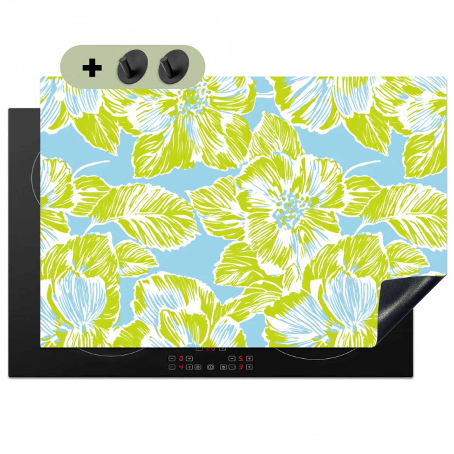 Modern - Bloemen - Groen Inductie beschemer met haakjes klein 777 -3d