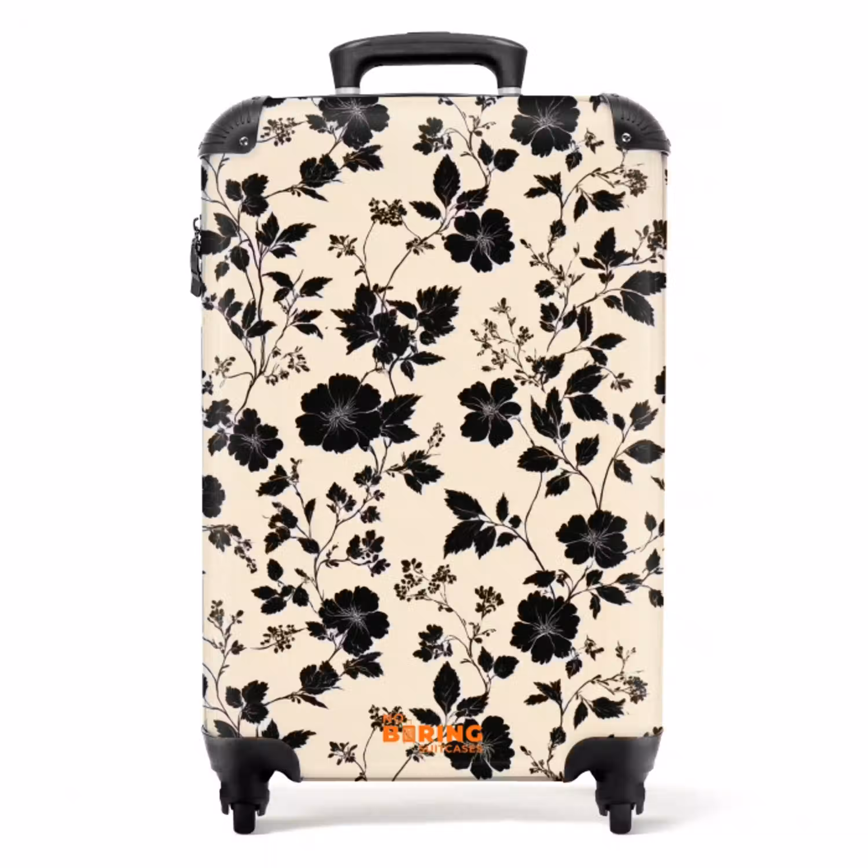 Bloemen - Dessin - Zwart NBS - Handbagage koffer - Volwassenen Unisex middel -productfoto_recht