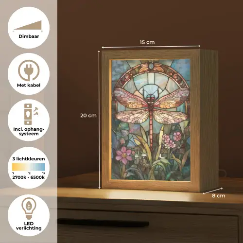 Libelle - Mozaïek - Bloemen - Kleurrijk Light Box met kabel (Tafellamp) klein -USP_NL