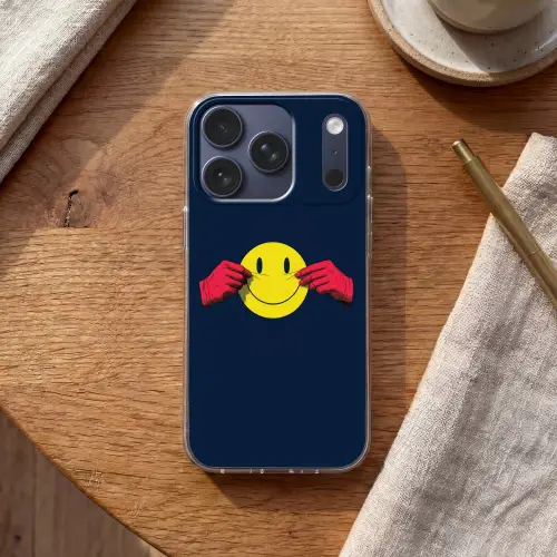 Smiley - Geel - Handen - Minimalistisch Telefoonhoesje iPhone 17 Pro klein -sfeer1