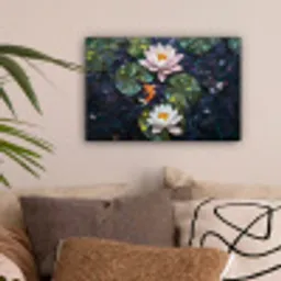 Glasstukjes - Leliebladeren - Vis - Oranje canvas 2cm klein -sfeer1