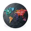 Wereldkaart - Edelstenen - Regenboog - Ruw Wandcirkel aluminium klein -3d
