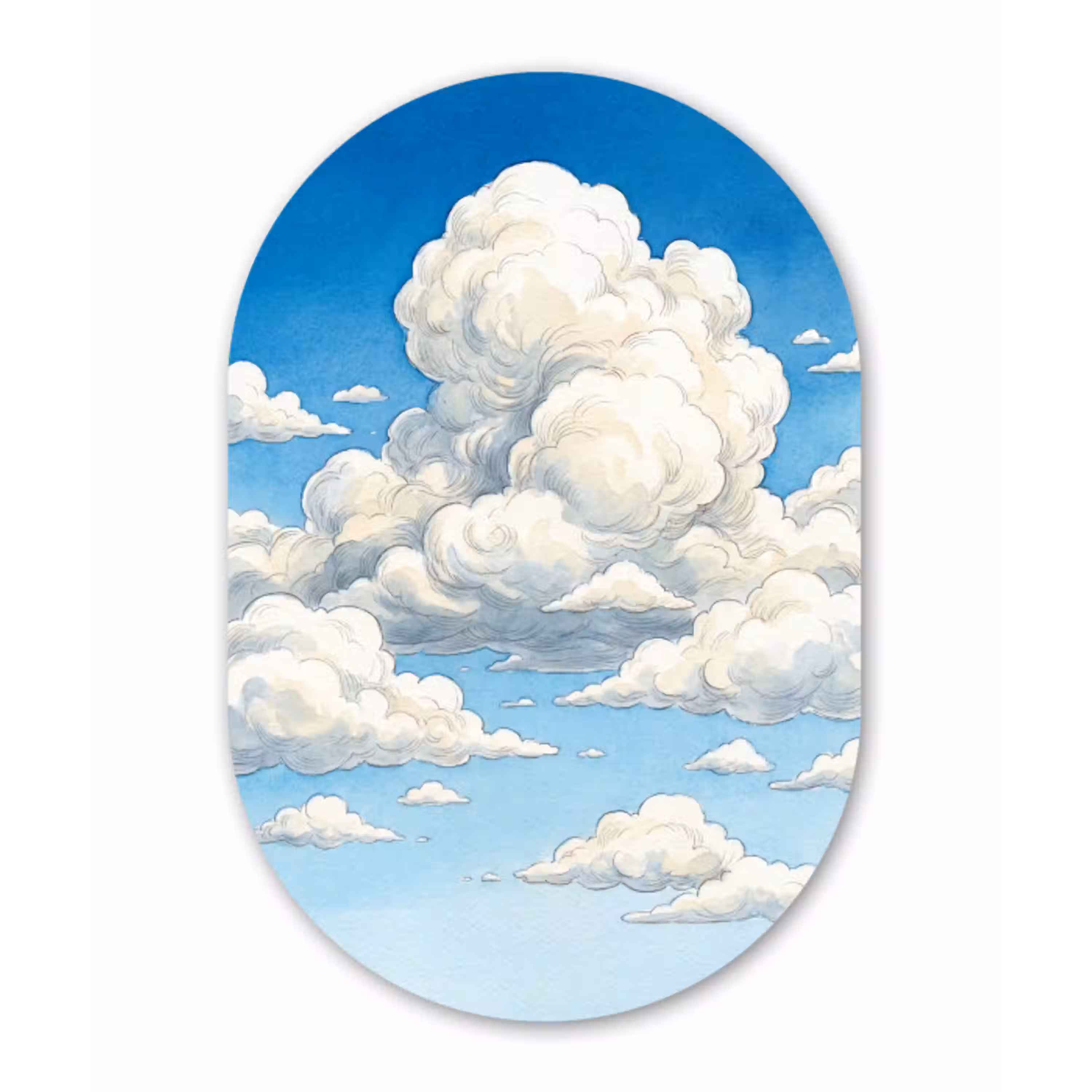 Wolken - Blauwe lucht - Natuur - Modern - Wit Wandcirkel Ovaal Aluminium middel -3d