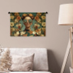 Bloemenkrans - Vrouwengezicht - Zonnebril - Oranje Wandkleed katoen klein -sfeer4
