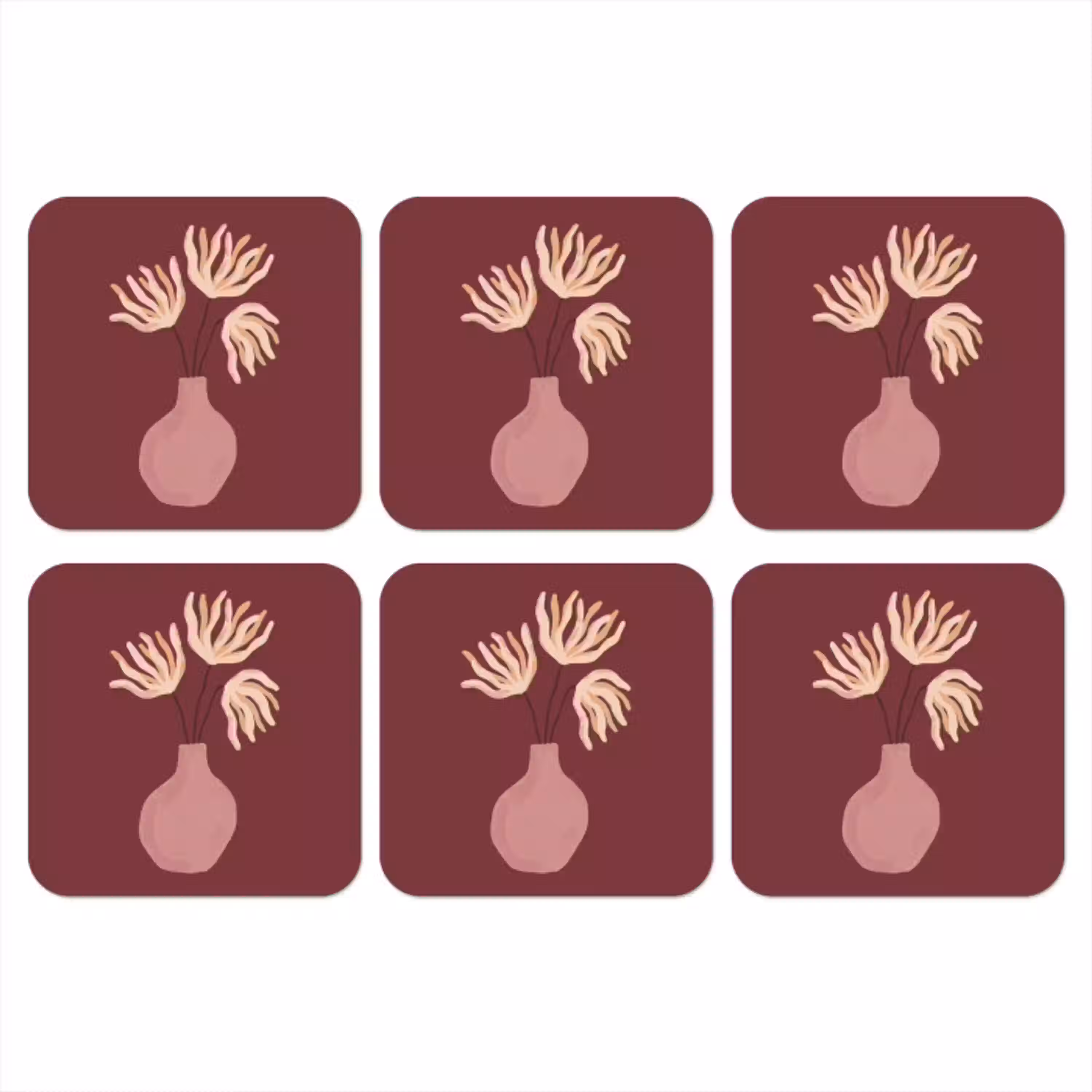 Bloemen - Vaas - Abstract - Modern - Aardetinten onderzetter kurk middel -3d