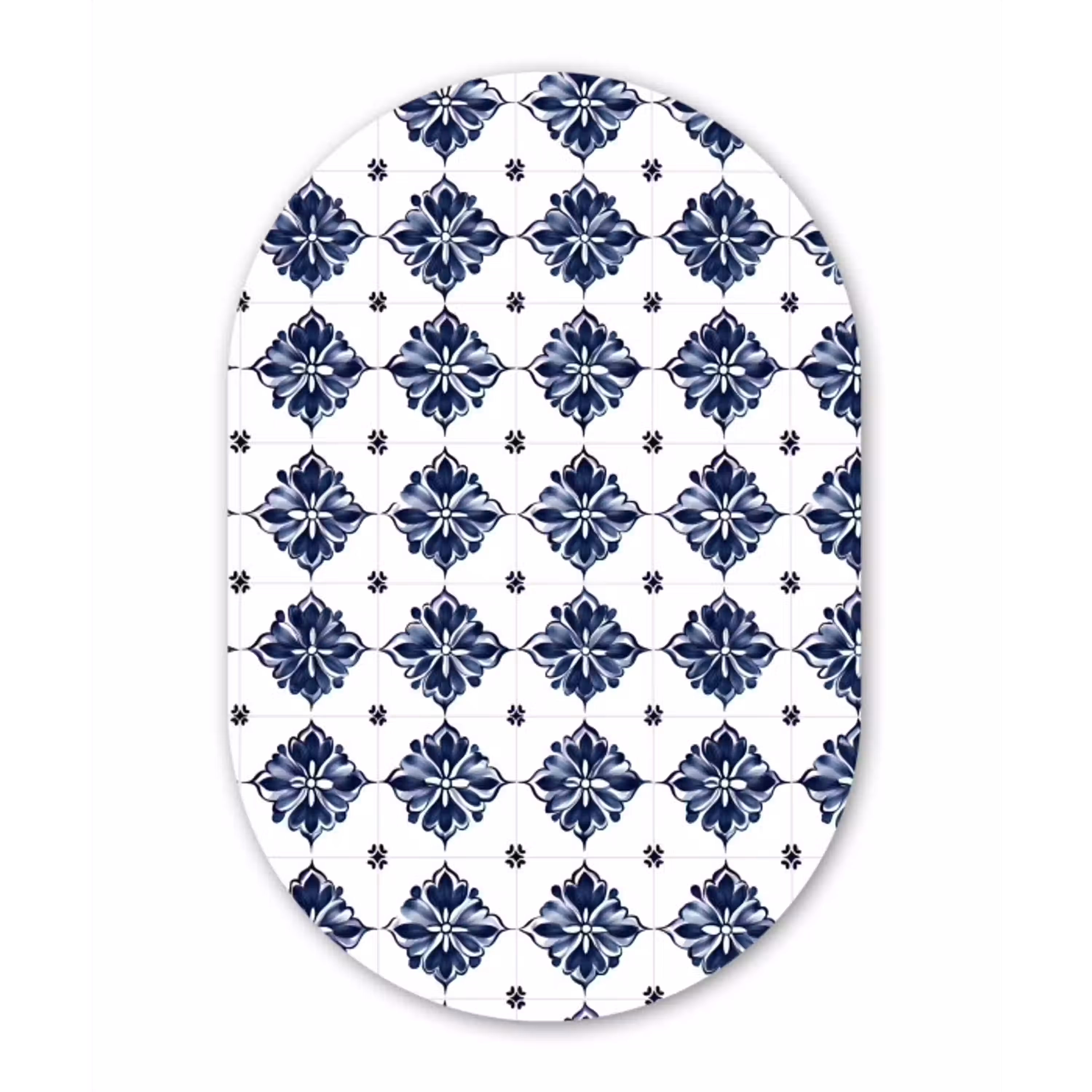 Tegelmotief - Blauw - Wit - Bloem Wandcirkel Ovaal Aluminium middel 839 -3d