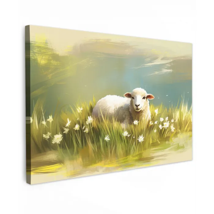 Schaap - Weide - Groen Tuinposter op houten frame 2 cm dik klein -3d
