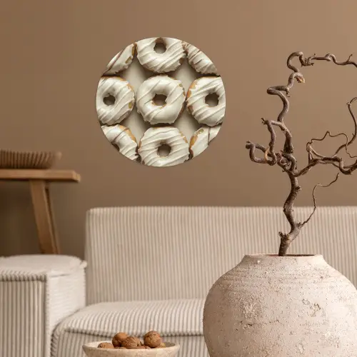 Donuts - Chocolade - Wit - Beige Wandcirkel behangsticker klein -sfeer1