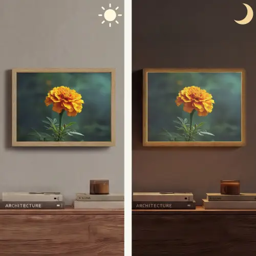 Bloemblaadjes - Afrikaan - Oranje - Wazig Light Box met batterij (Wandlamp) middel -sfeer3