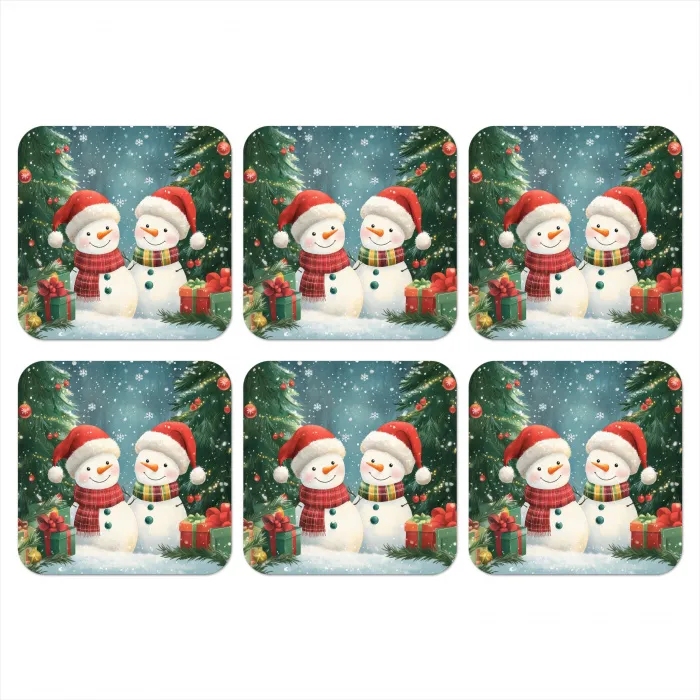 Sneeuwpop - Kerstsneeuw - Groen - Rood onderzetter kurk middel -3d