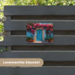 Deur - Hout - Bloemen - Blauw tuinposter los doek klein -sfeer3