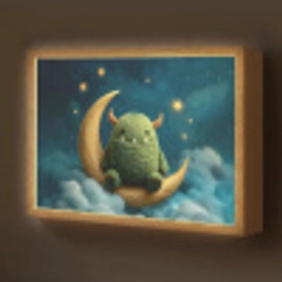 Monster - Groen - Maan - Wolken Light Box met batterij (Wandlamp kind) middel -z3d_website