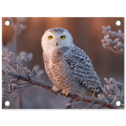 Sneeuwuil - Wit - Tak - Sneeuw tuinposter los doek klein -3d