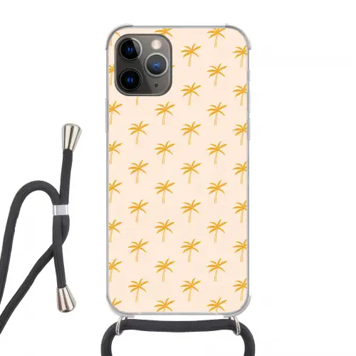 Palmbomen - Beige - Oranje - Patroon - Zomer Hoesje iPhone 12 Pro met koord klein -3d