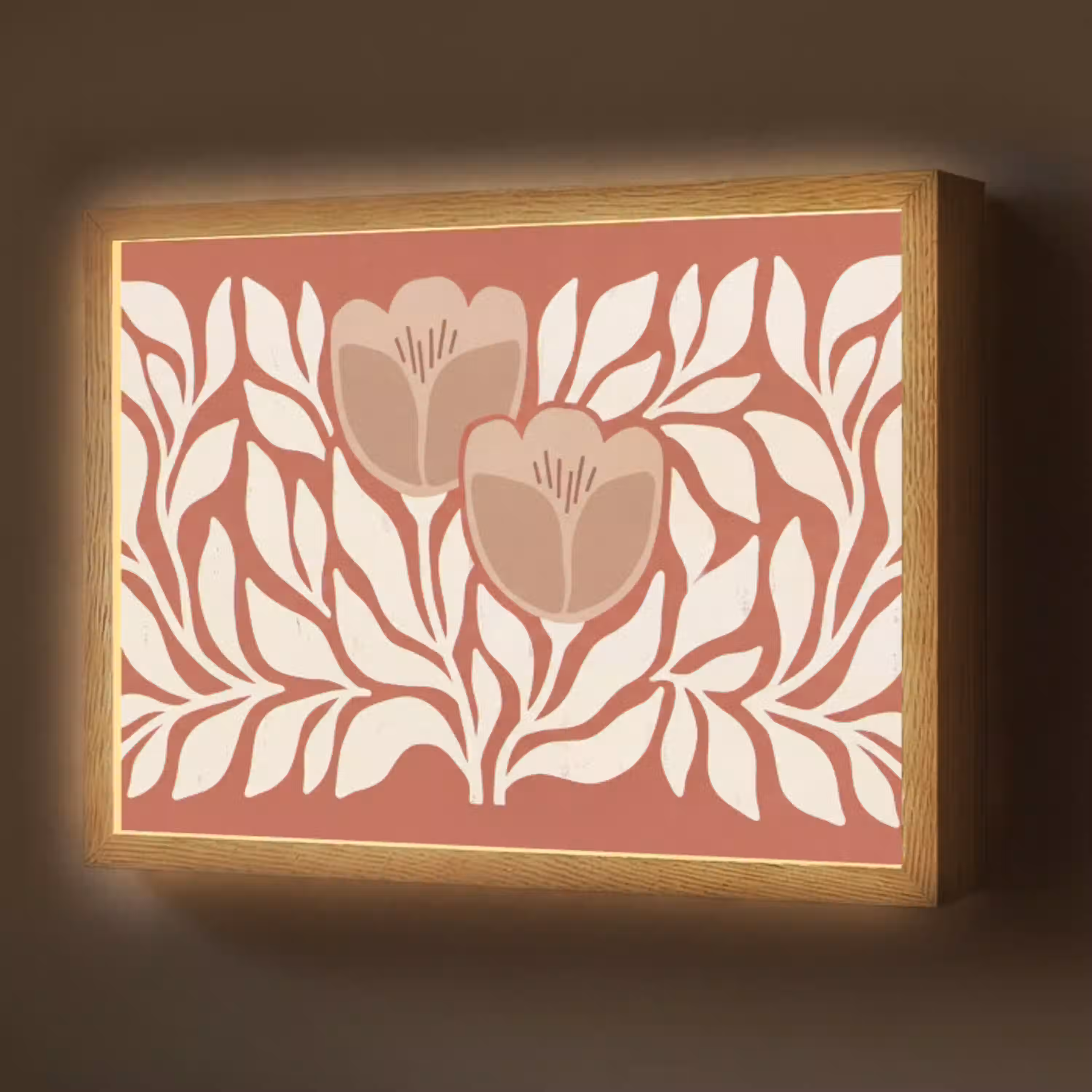 Bloemen - Abstract - Modern - Beige - Natuur Light Box met batterij (Wandlamp) middel -z3d_website