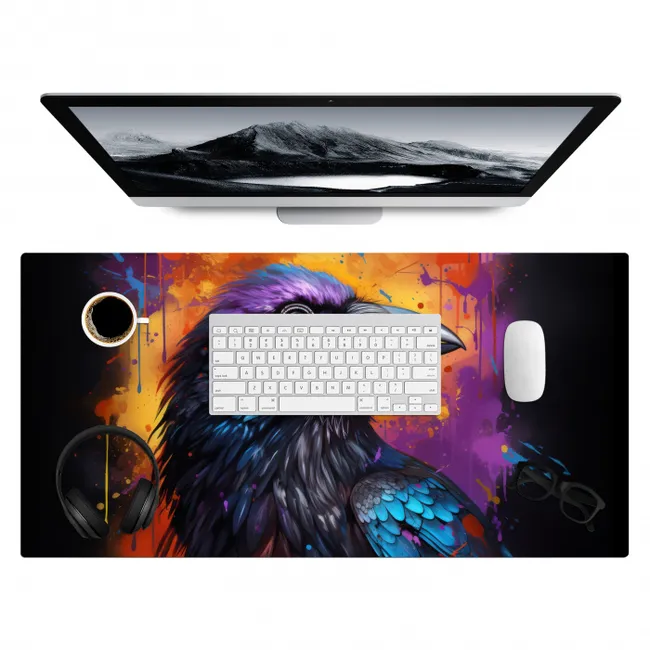 Vogel - Kraai - Graffiti - Zwart - Dieren Muismat XXL klein -3d