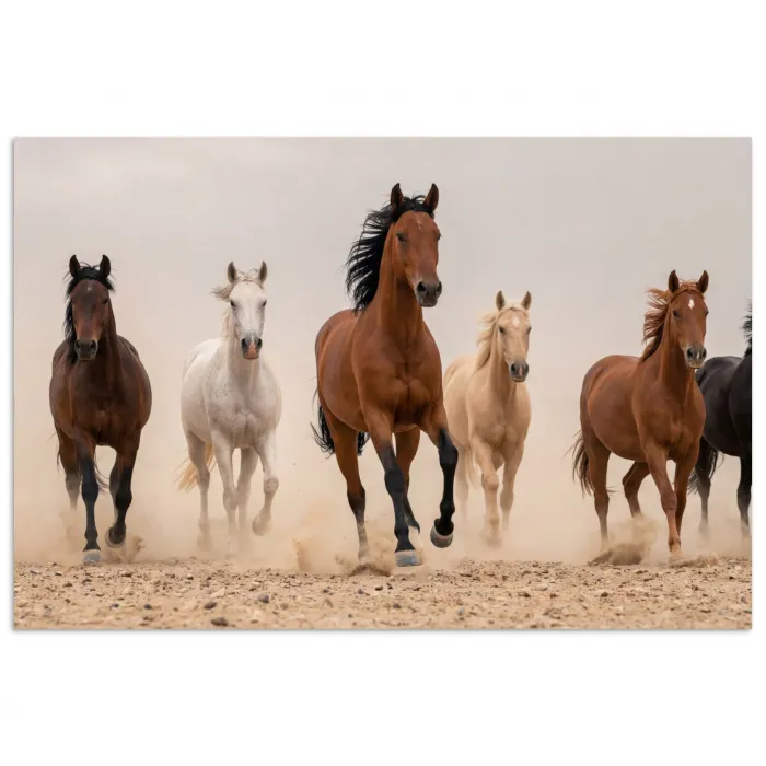 Kudde paarden - Stofwolk - Bruin - Zwart poster papier klein -3d