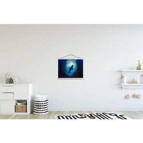 Walvis - Vissen - Donkerblauw textielposter latten blank klein -kinderkamer
