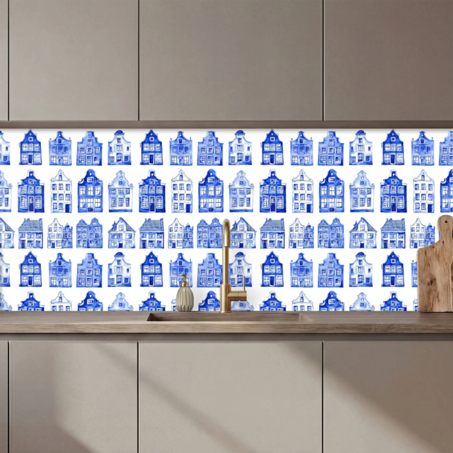 Patroon - Huizen - Blauw keuken achterwand 2 middel 871 zz_3dshopping