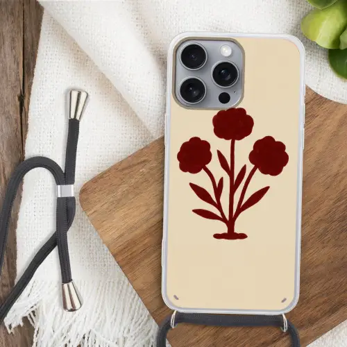 Bloemen - Bladeren - Rood - Minimalistisch Hoesje iPhone 16 Pro Max met koord klein -sfeer4