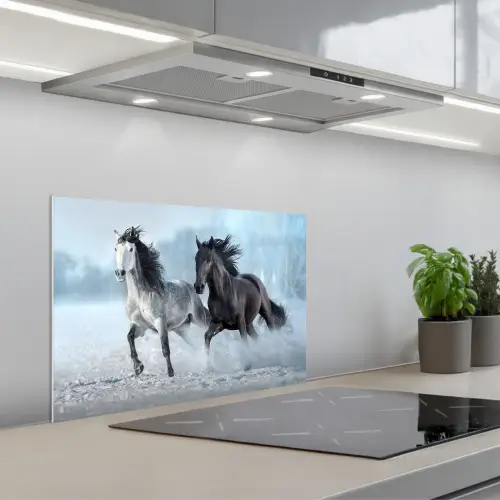 Paarden - Winter - Dieren - Natuur - Sneeuw keuken achterwand spatscherm klein -3d_schuin