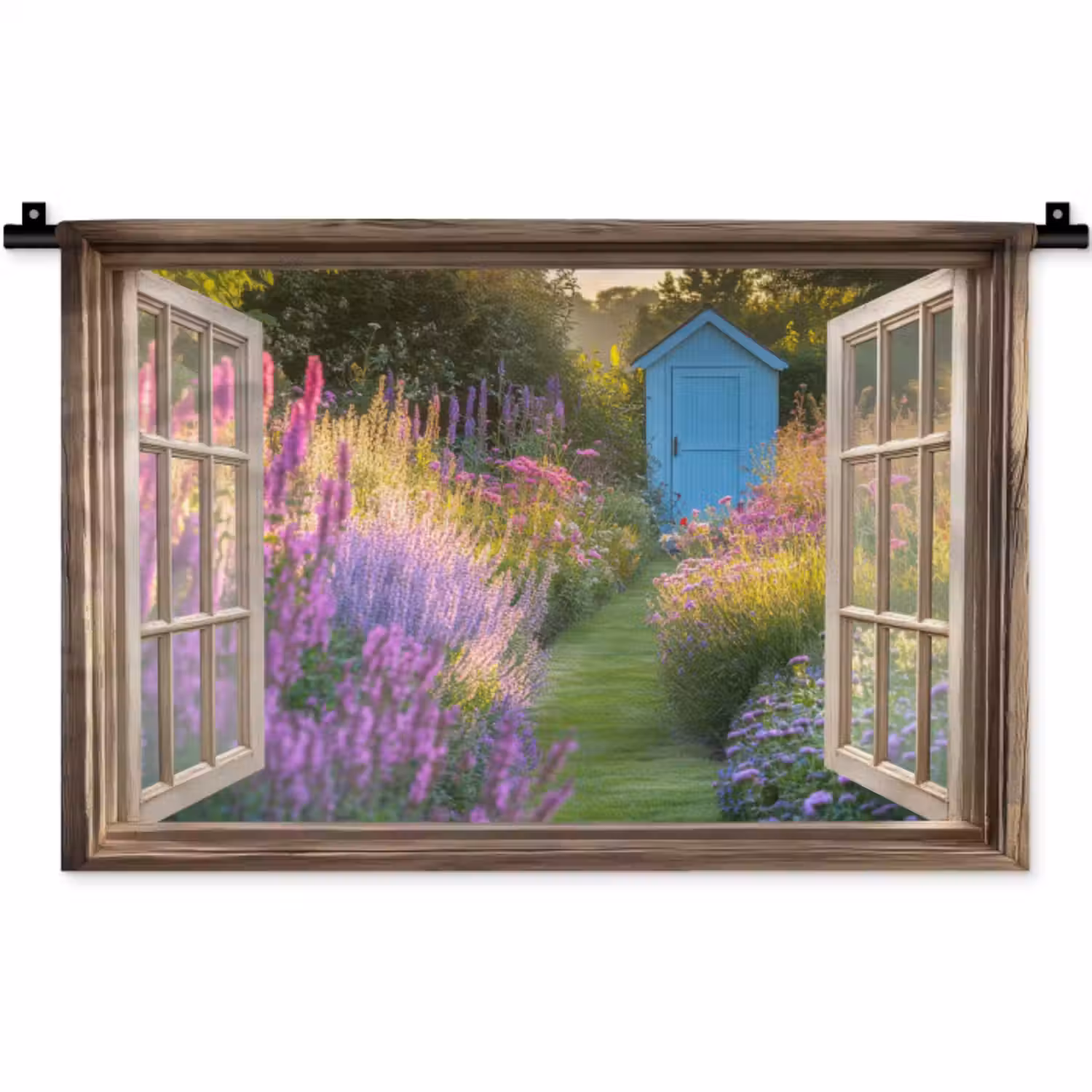 Wandkleed - Doorkijk - Bloemen - Raam - Natuur